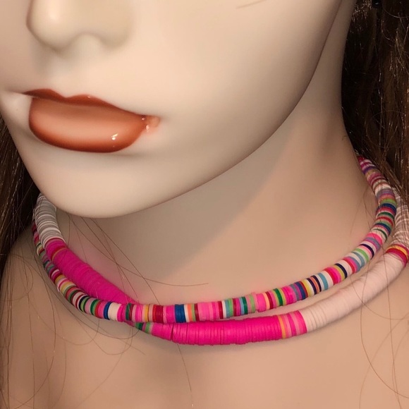 Large Green & Hot Pink Choker Necklace - Picture 7 of 12